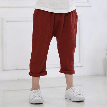 Kids Pants Boy Girl Summer Solid Color Linen