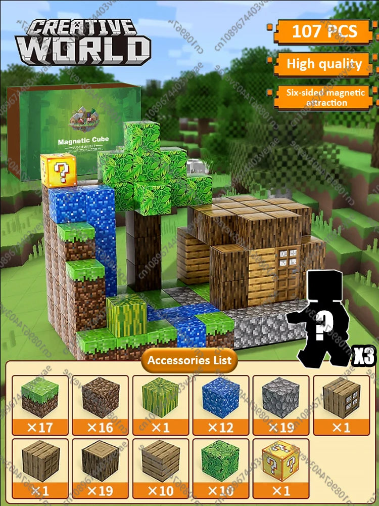Magnetic Building Blocks Magnet Cube Mine World Set