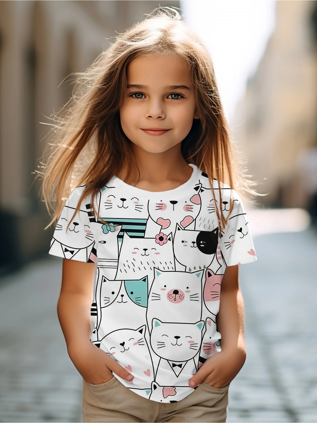 Girl T Shirts Cartoon Cat Graphic T Shirts