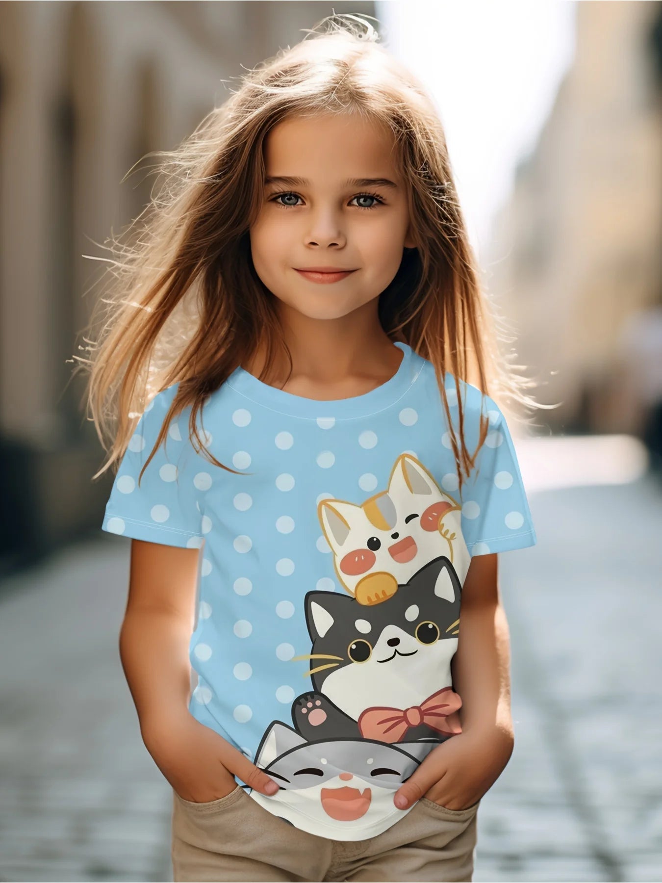 Girl T Shirts Cartoon Cat Graphic T Shirts