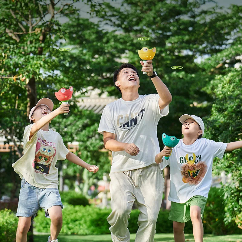 Pull String Flying Saucer Disc Launcher Kids Flying