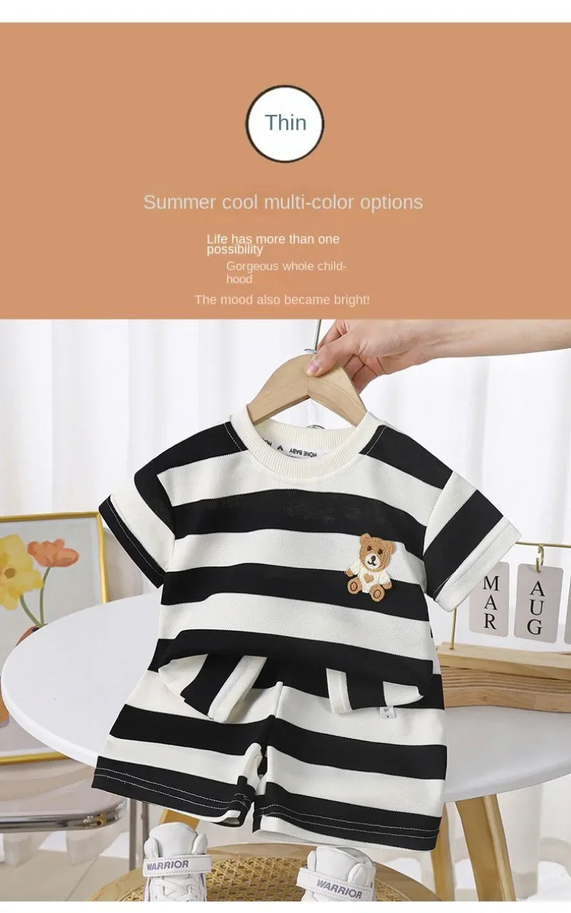 Summer Children Sets Boys Girls Short sleeved Striped