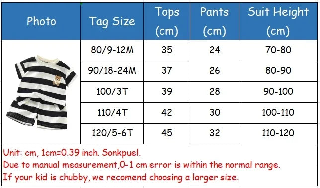 Summer Children Sets Boys Girls Short sleeved Striped