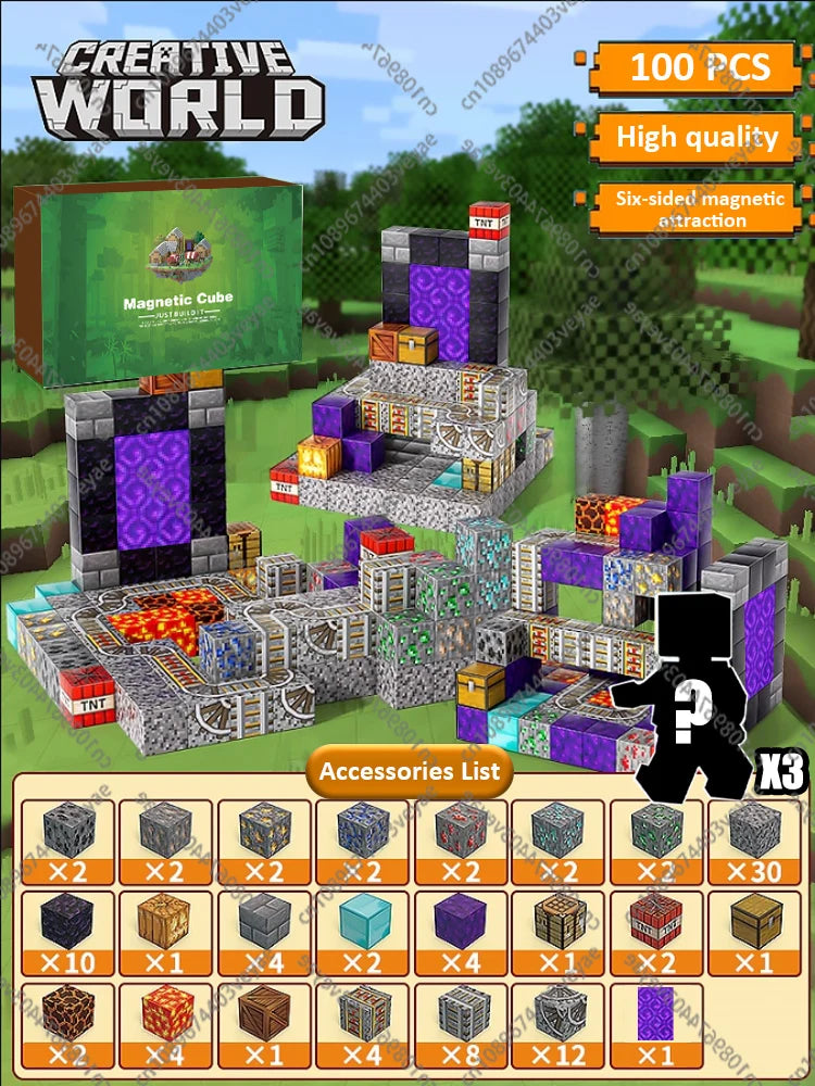 Magnetic Building Blocks Magnet Cube Mine World Set