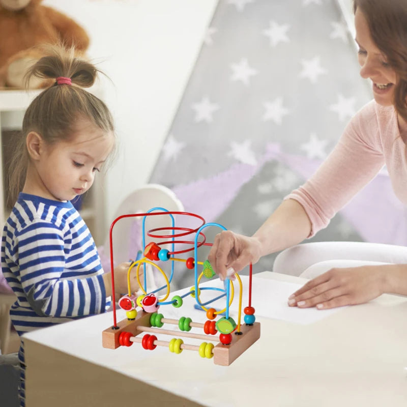 Montessori Baby Toys Wooden Roller Coaster Bead Maze