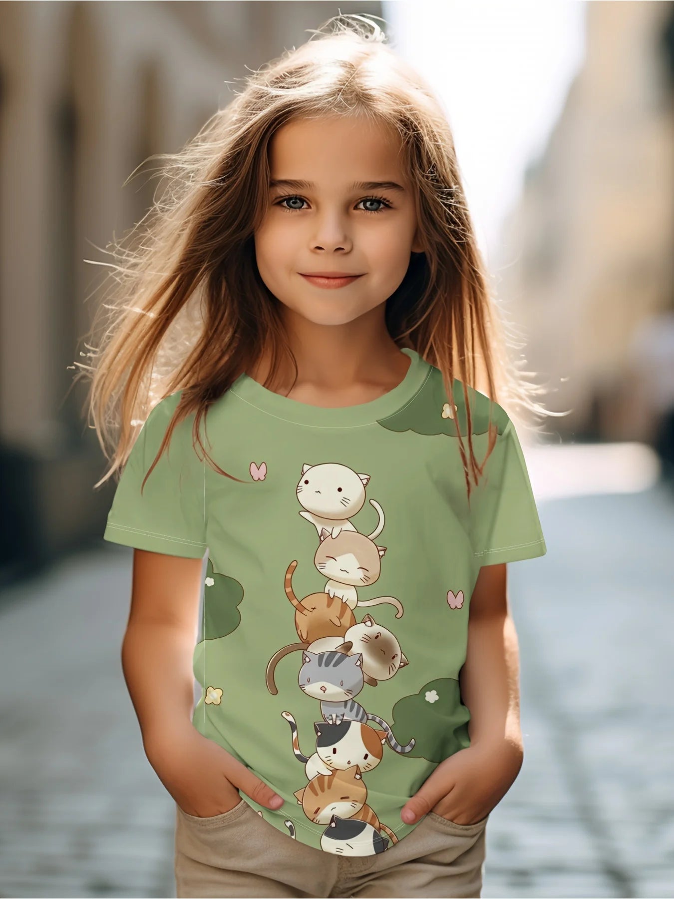 Girl T Shirts Cartoon Cat Graphic T Shirts