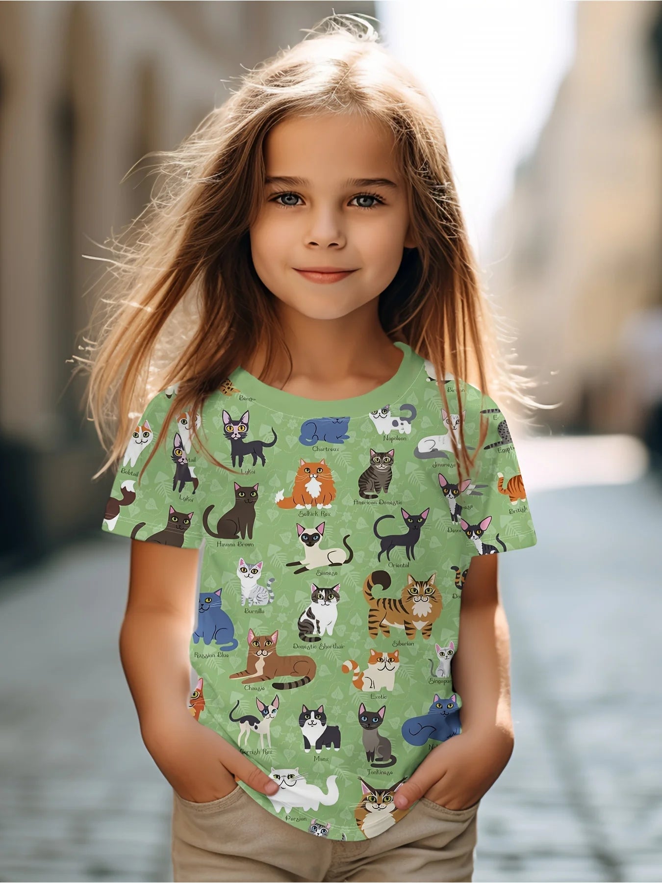 Girl T Shirts Cartoon Cat Graphic T Shirts