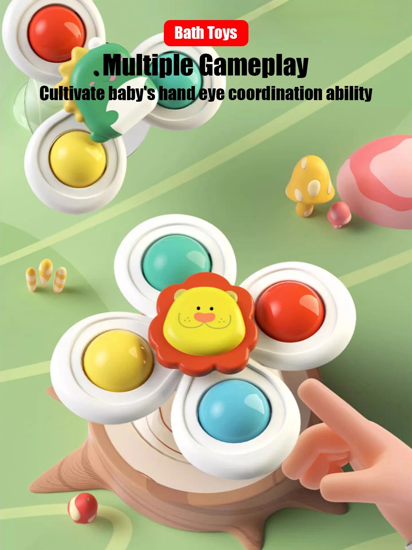 3Pcs Set Suction Cup Spinning Cartoon Animal Spinner