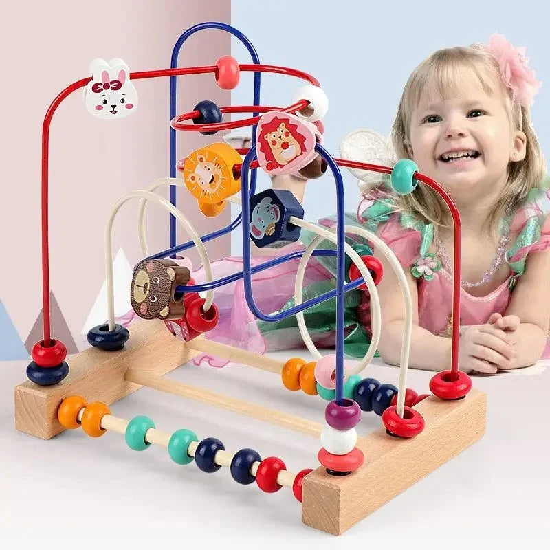 Montessori Baby Toys Wooden Roller Coaster Bead Maze