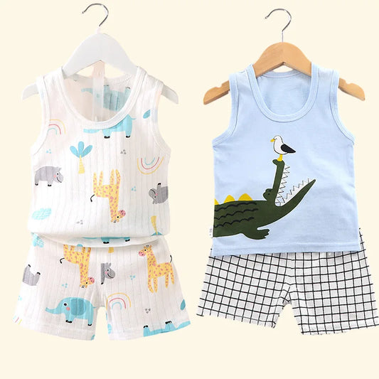 Children s Clothing Print Sleeveless Tops Shorts Cute