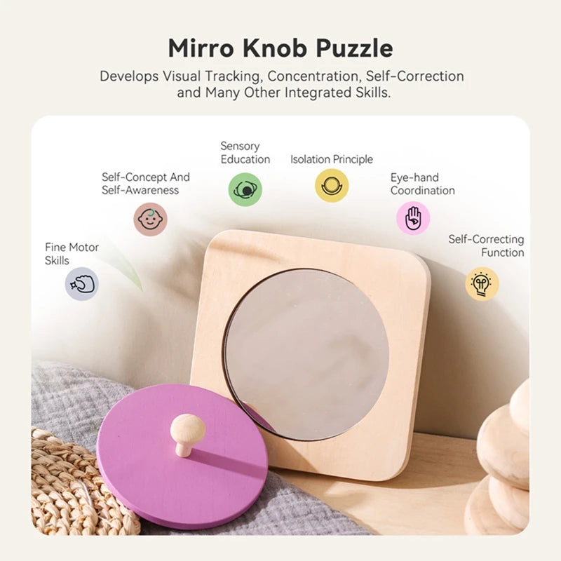 Baby Montessori Mirror Puzzle Busy Board Wooden Toys