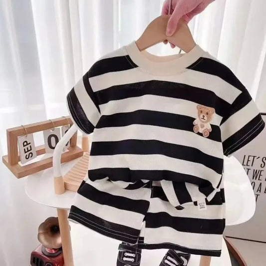 Summer Children Sets Boys Girls Short sleeved Striped