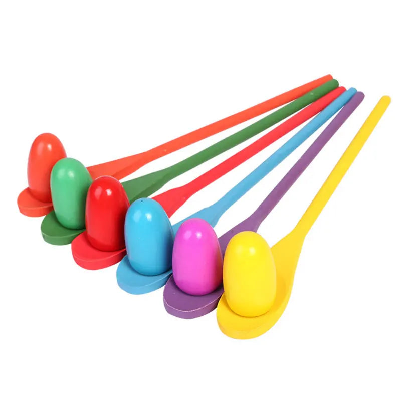 6 12pcs Egg Spoon Race Game Sets Wooden