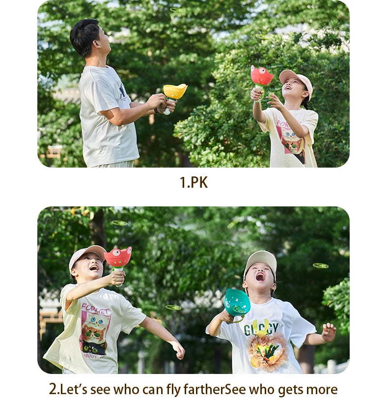 Pull String Flying Saucer Disc Launcher Kids Flying