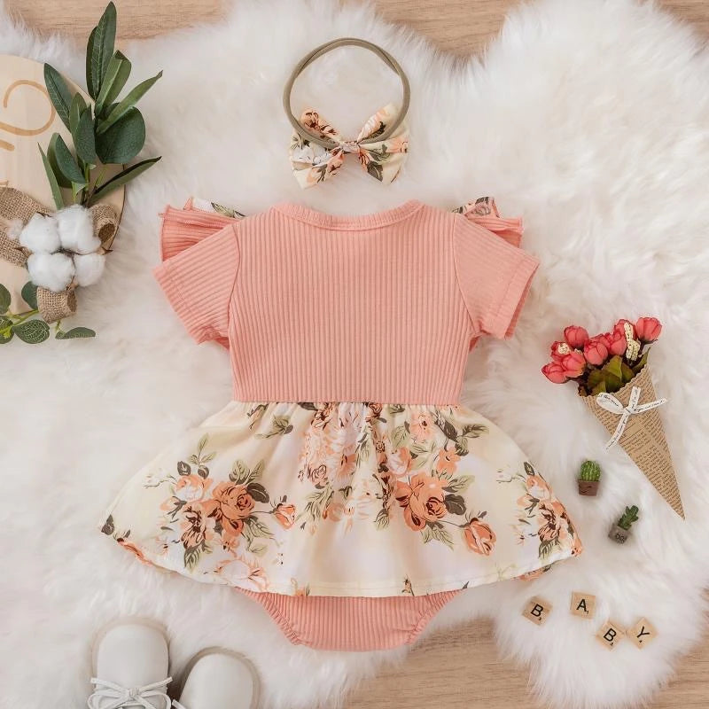 Summer Baby Girl Dress With Bowknot Striped Jumpsuit
