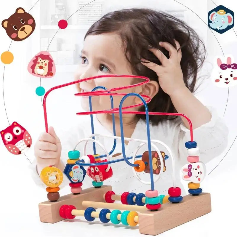 Montessori Baby Toys Wooden Roller Coaster Bead Maze