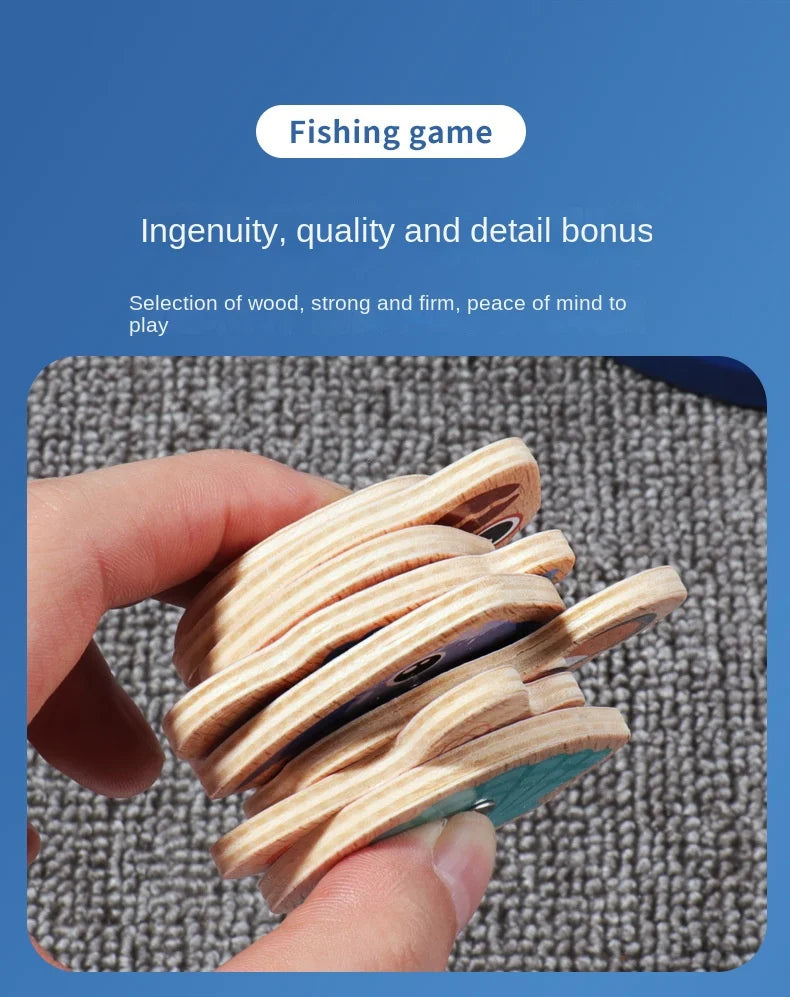 Montessori Wooden Fishing Toys For Children Cartoon Marine