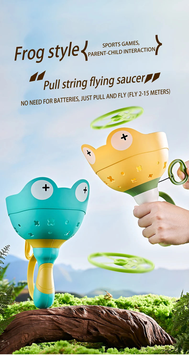 Pull String Flying Saucer Disc Launcher Kids Flying