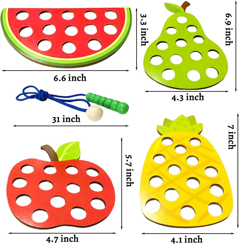 Wooden Lacing Toy Educational Fruits Threading Activity Puzzles