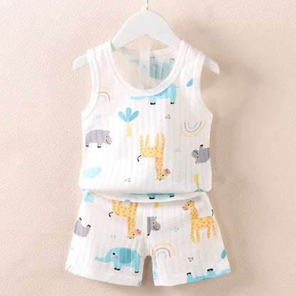 Children s Clothing Print Sleeveless Tops Shorts Cute