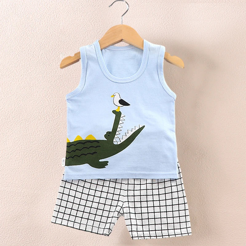 Children s Clothing Print Sleeveless Tops Shorts Cute