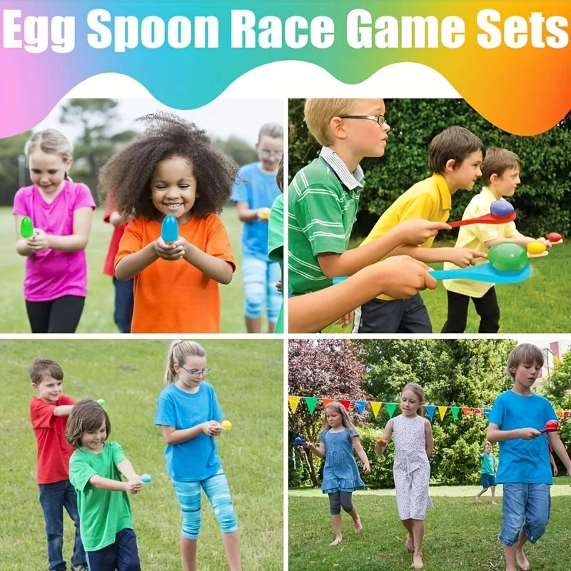 6 12pcs Egg Spoon Race Game Sets Wooden