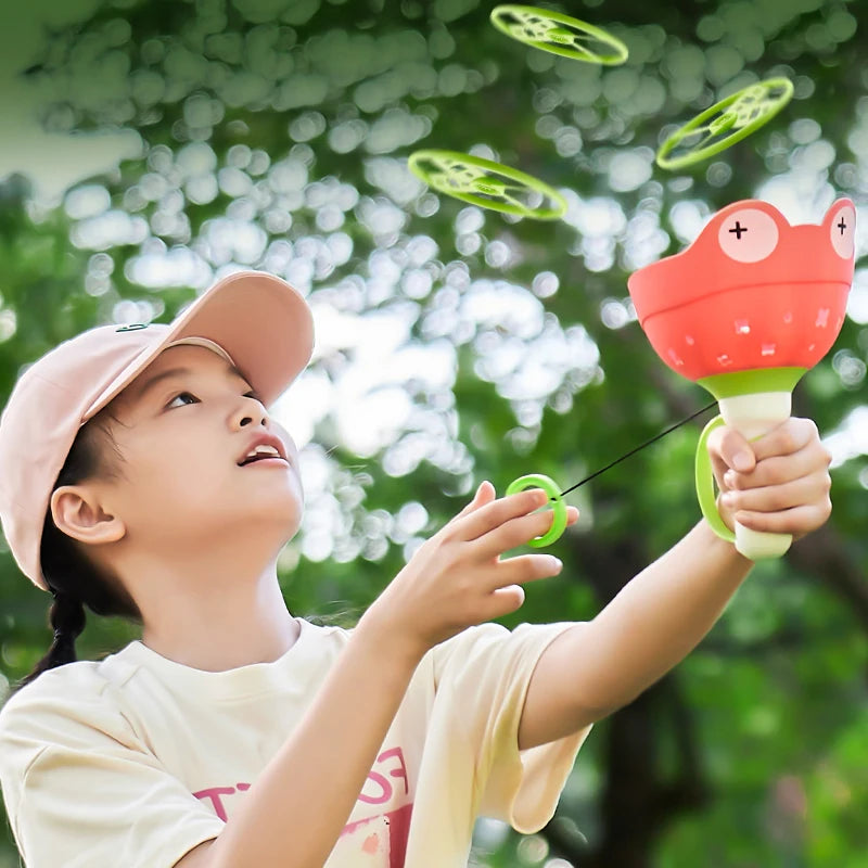 Pull String Flying Saucer Disc Launcher Kids Flying