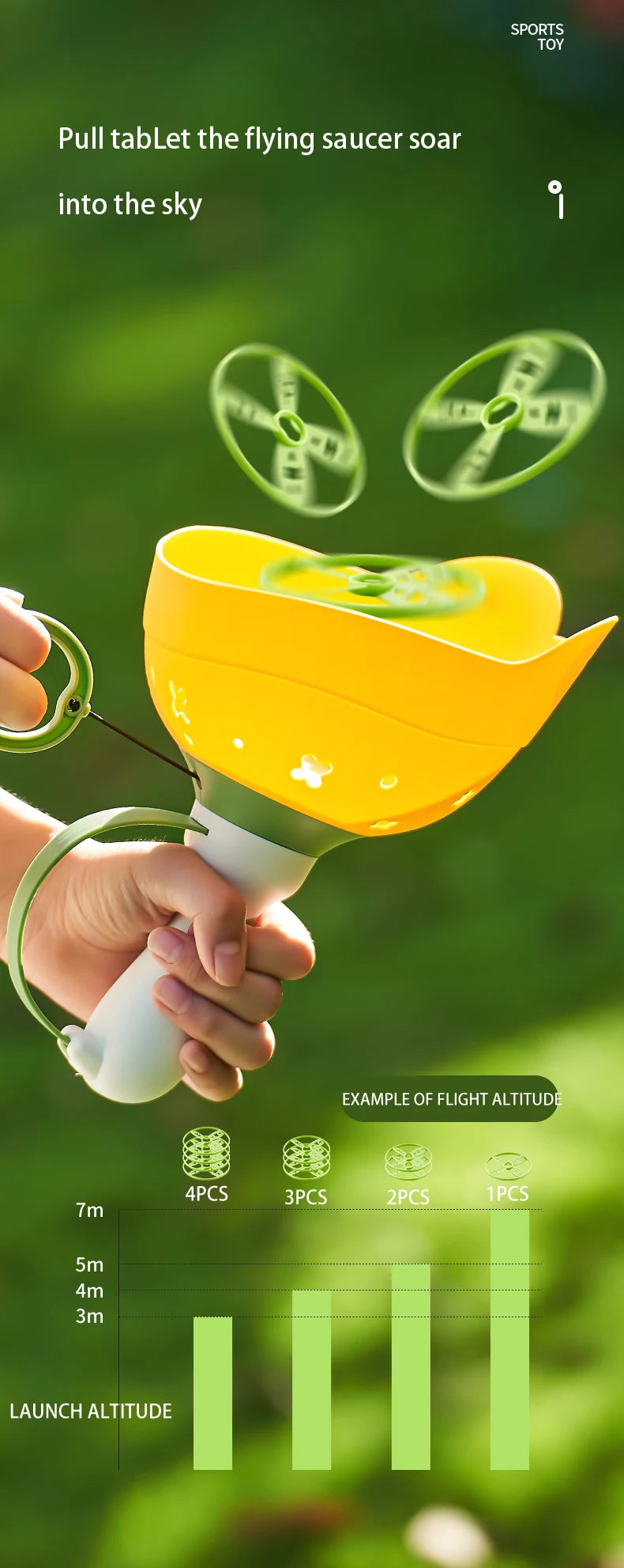 Pull String Flying Saucer Disc Launcher Kids Flying
