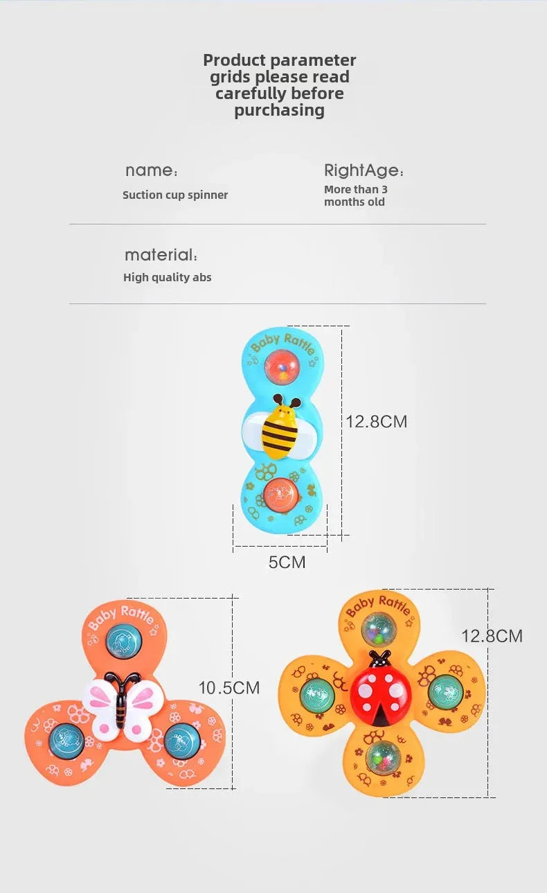 Suction Cup Spinner Toy 3PCS Windmill Cartoon Animal