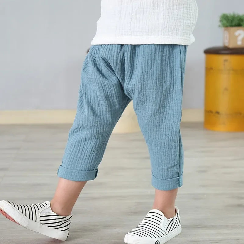 Kids Pants Boy Girl Summer Solid Color Linen