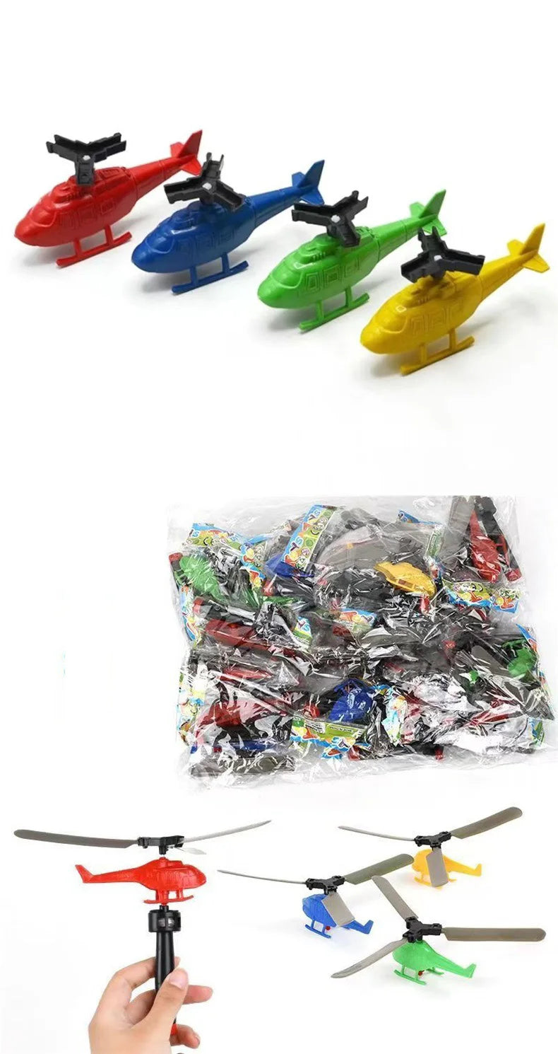 1 3 5sets Bamboo Dragonfly Handle Pull Helicopter