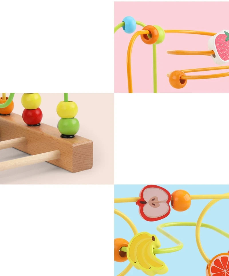 Montessori Baby Toys Wooden Roller Coaster Bead Maze
