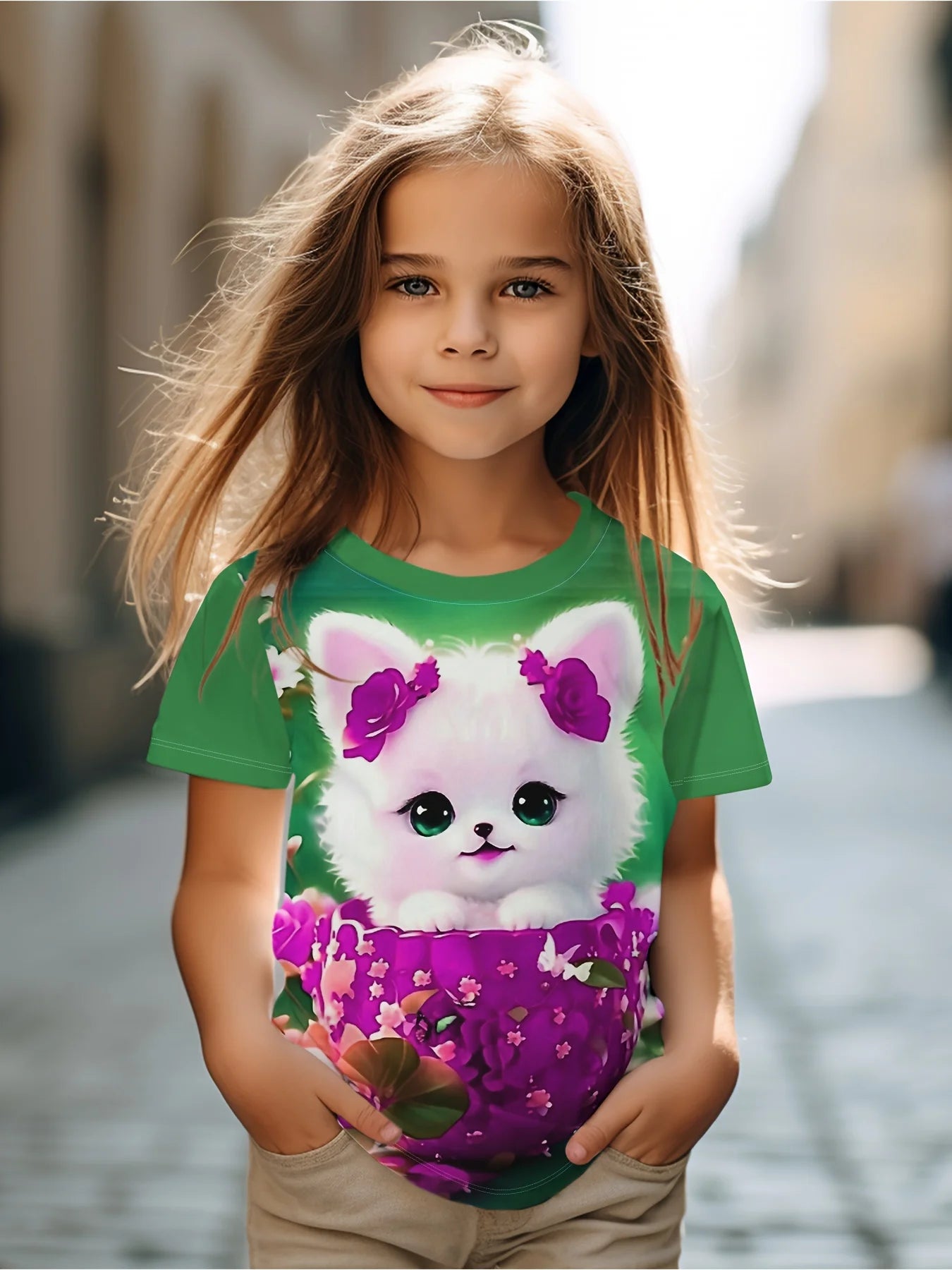Girl T Shirts Cartoon Cat Graphic T Shirts