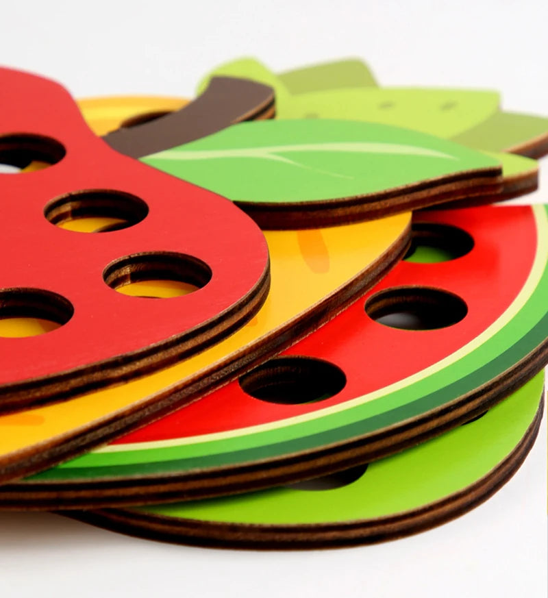 Wooden Lacing Toy Educational Fruits Threading Activity Puzzles