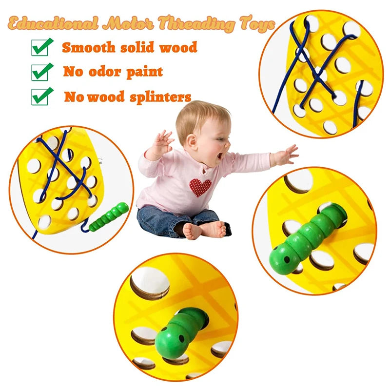 Wooden Lacing Toy Educational Fruits Threading Activity Puzzles