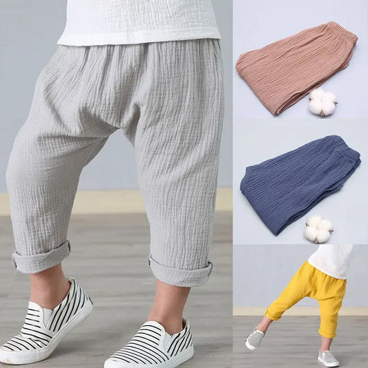 Kids Pants Boy Girl Summer Solid Color Linen