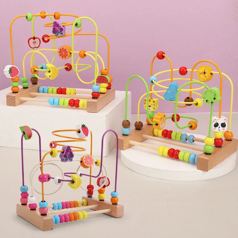 Montessori Baby Toys Wooden Roller Coaster Bead Maze