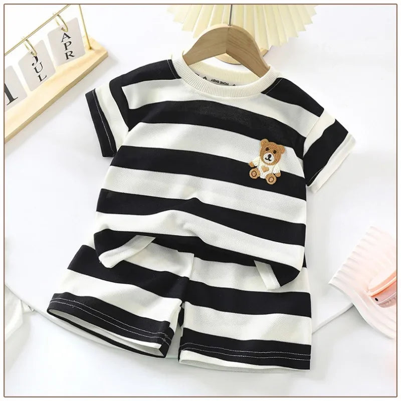 Summer Children Sets Boys Girls Short sleeved Striped