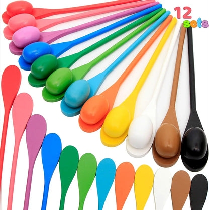 6 12pcs Egg Spoon Race Game Sets Wooden