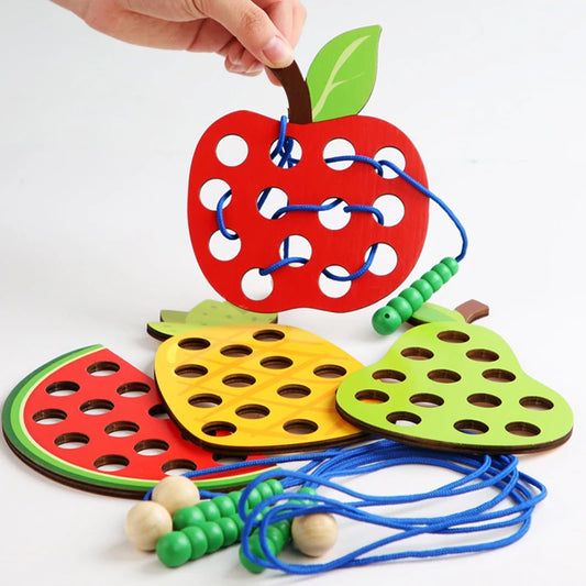 Wooden Lacing Toy Educational Fruits Threading Activity Puzzles