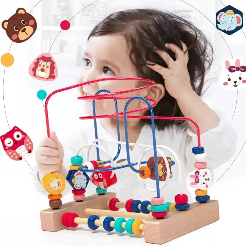 Montessori Baby Toys Wooden Roller Coaster Bead Maze