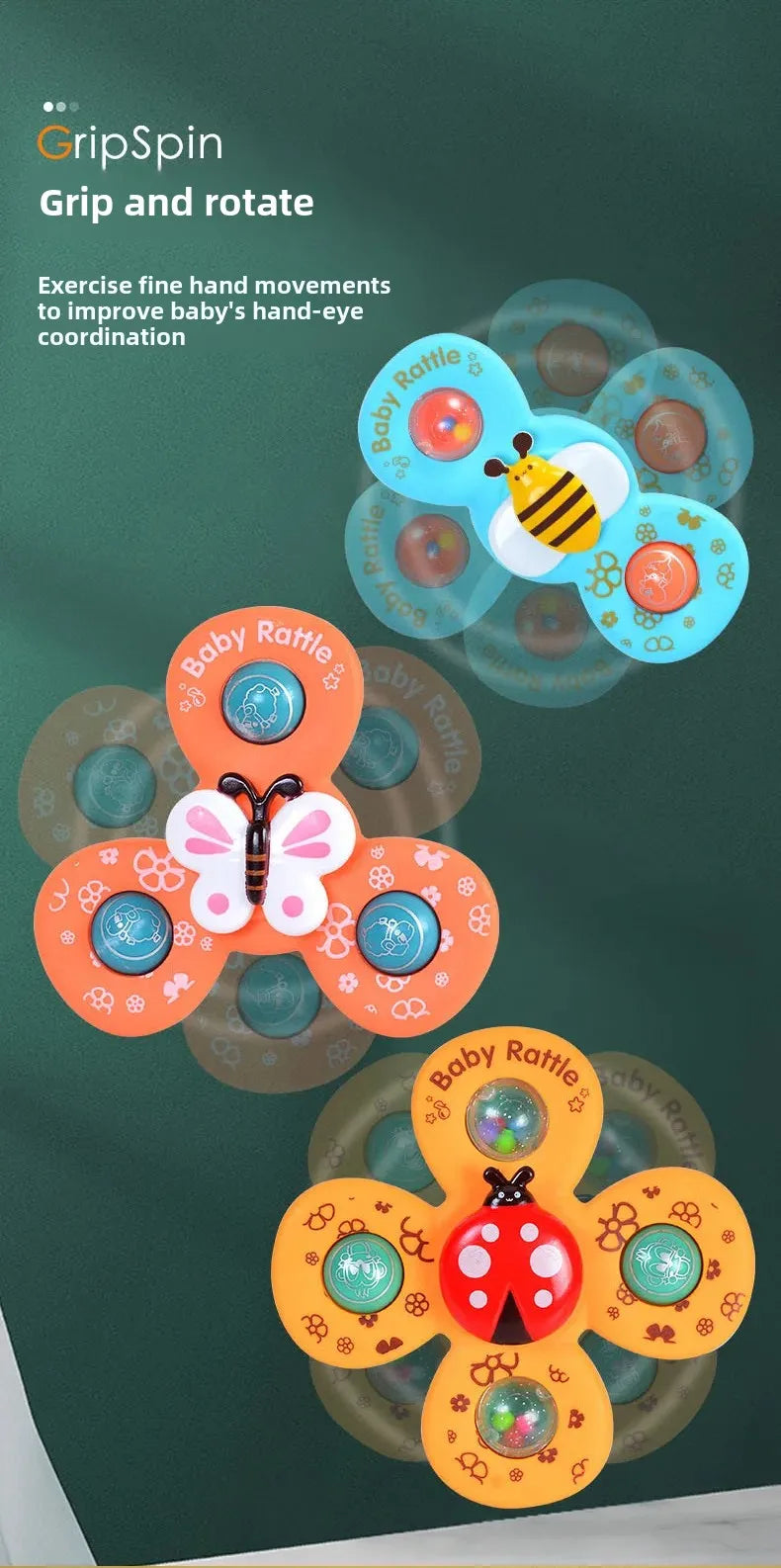Suction Cup Spinner Toy 3PCS Windmill Cartoon Animal