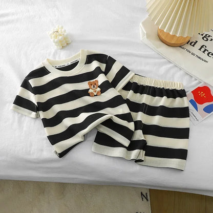 Summer Children Sets Boys Girls Short sleeved Striped