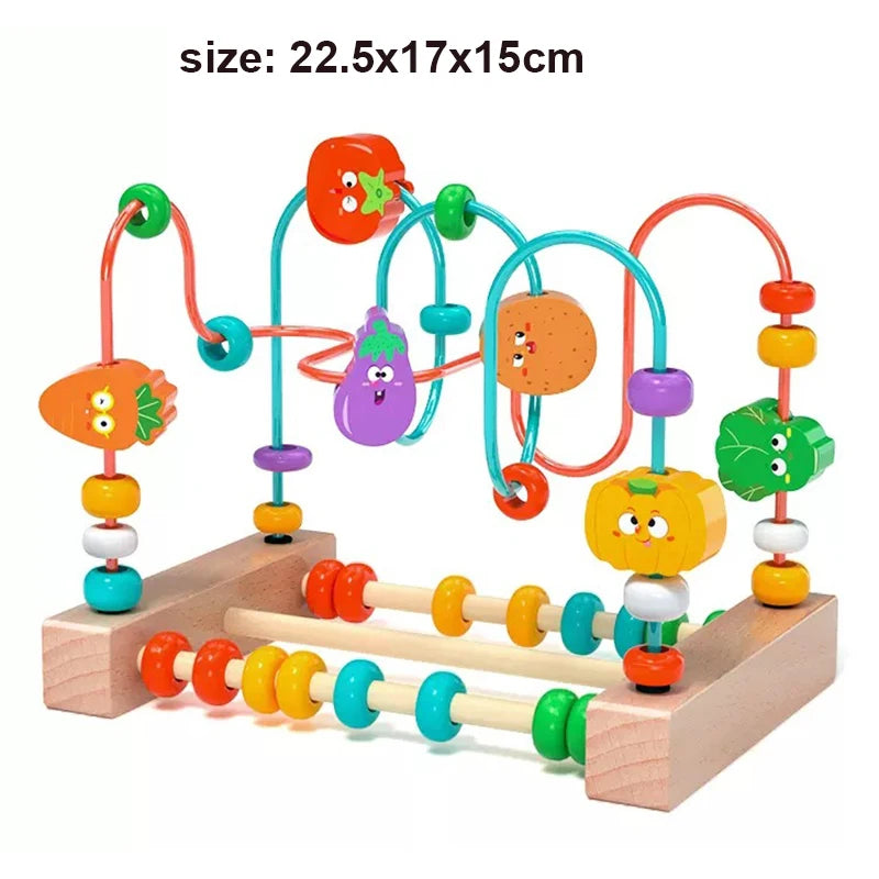 Montessori Baby Toys Wooden Roller Coaster Bead Maze