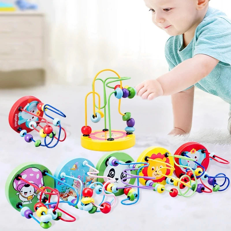 Montessori Baby Toys Wooden Roller Coaster Bead Maze