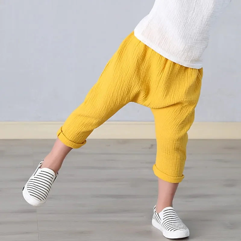 Kids Pants Boy Girl Summer Solid Color Linen