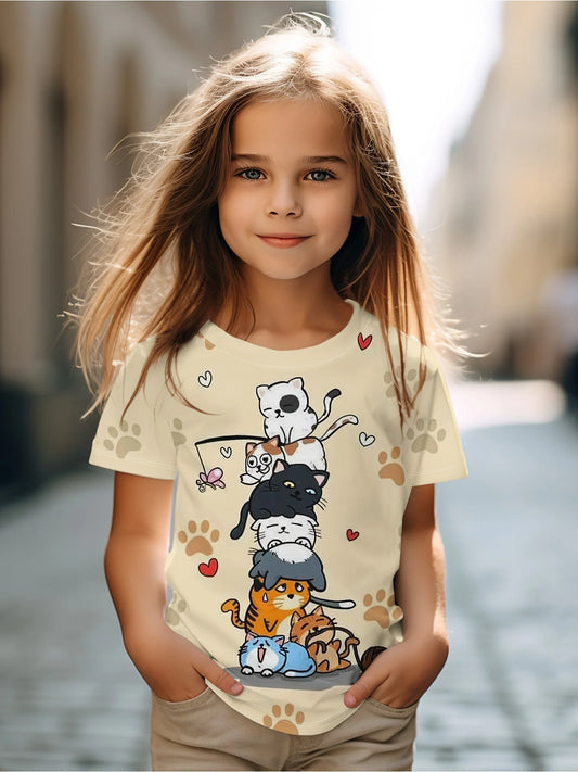 Girl T Shirts Cartoon Cat Graphic T Shirts
