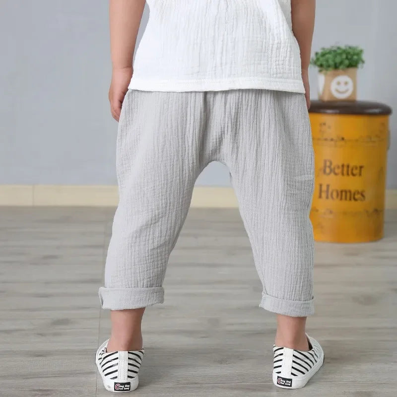 Kids Pants Boy Girl Summer Solid Color Linen