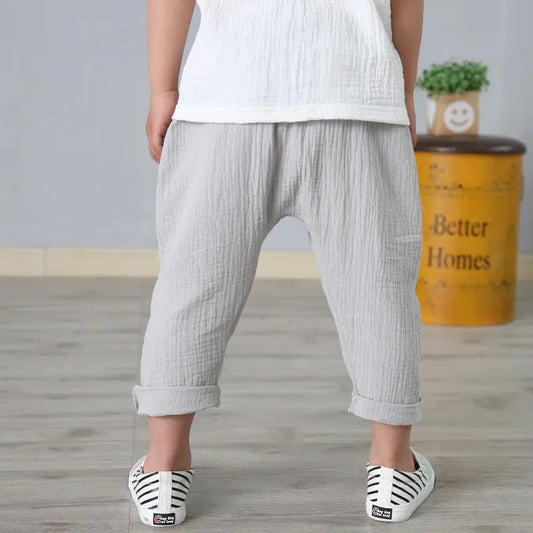 Kids Pants Boy Girl Summer Solid Color Linen