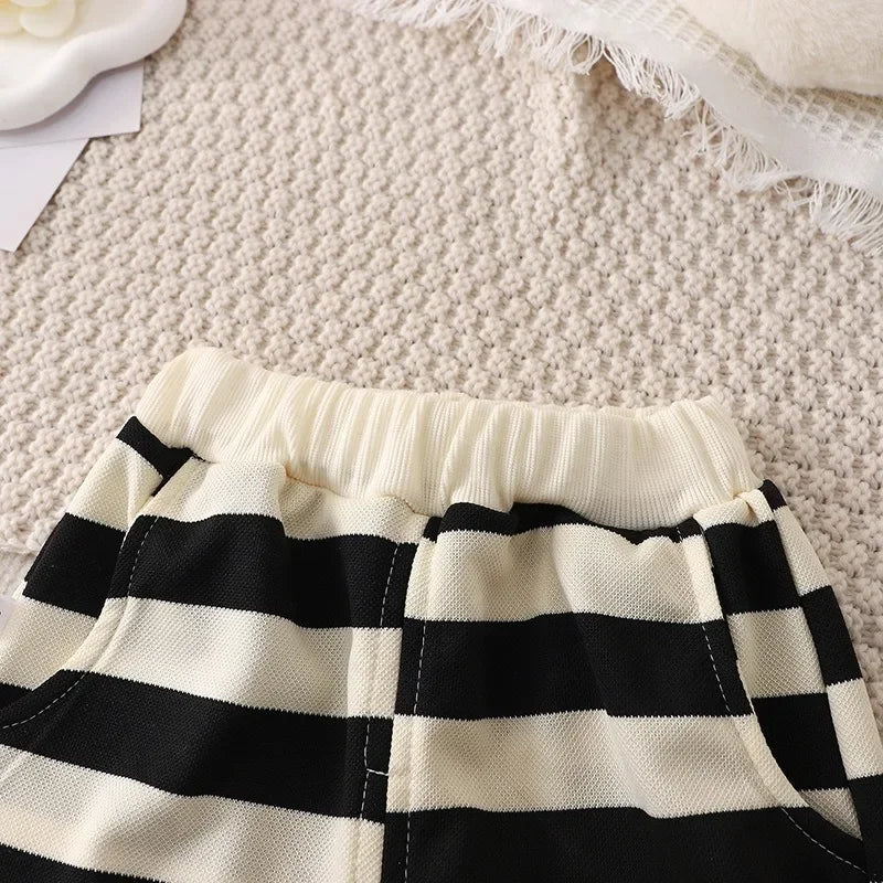 Summer Children Sets Boys Girls Short sleeved Striped